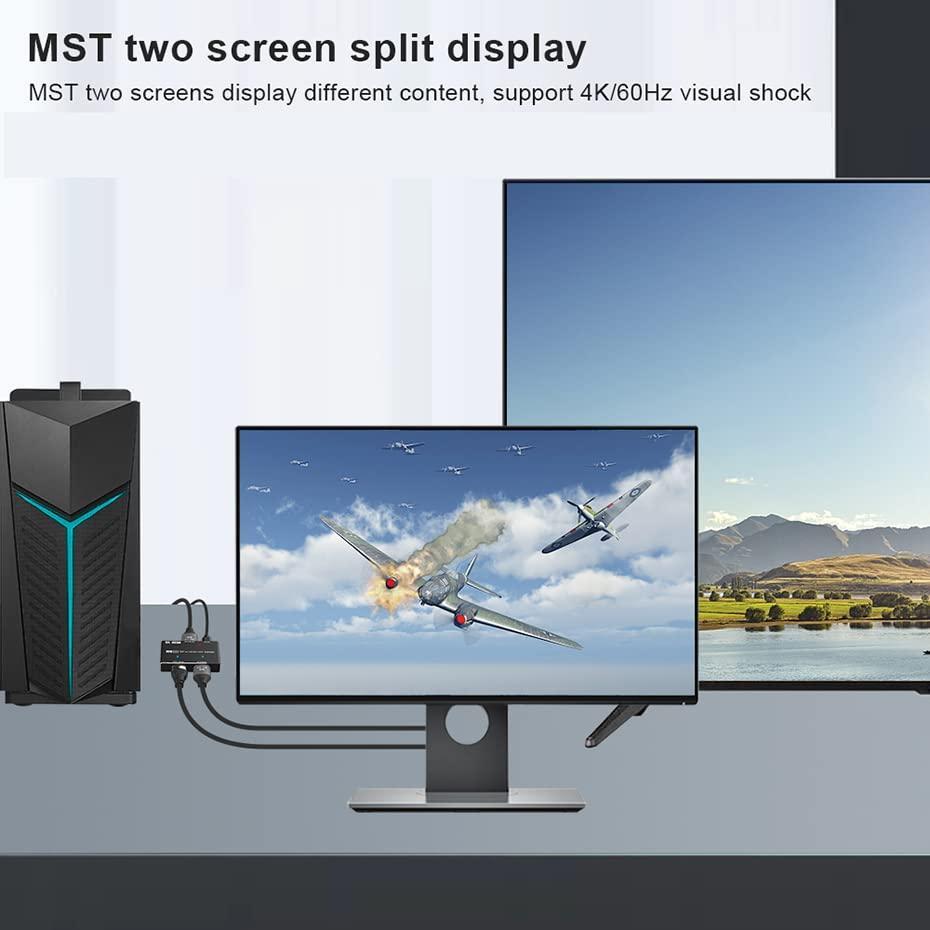 NÖRDIC 1 til 2 splitter 1xDisplayport til 1xHDMI og 1xDisplayport 8K30Hz understøttelse af MST og HDR