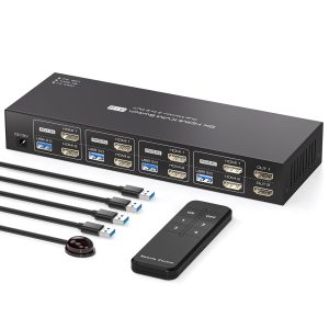 NÖRDIC KVM 4x2 HDMI Switch 4PC til Dobbelt Skærm HDMI 8K60Hz med 1x3.5mm og 4xUSB-A Udsalg