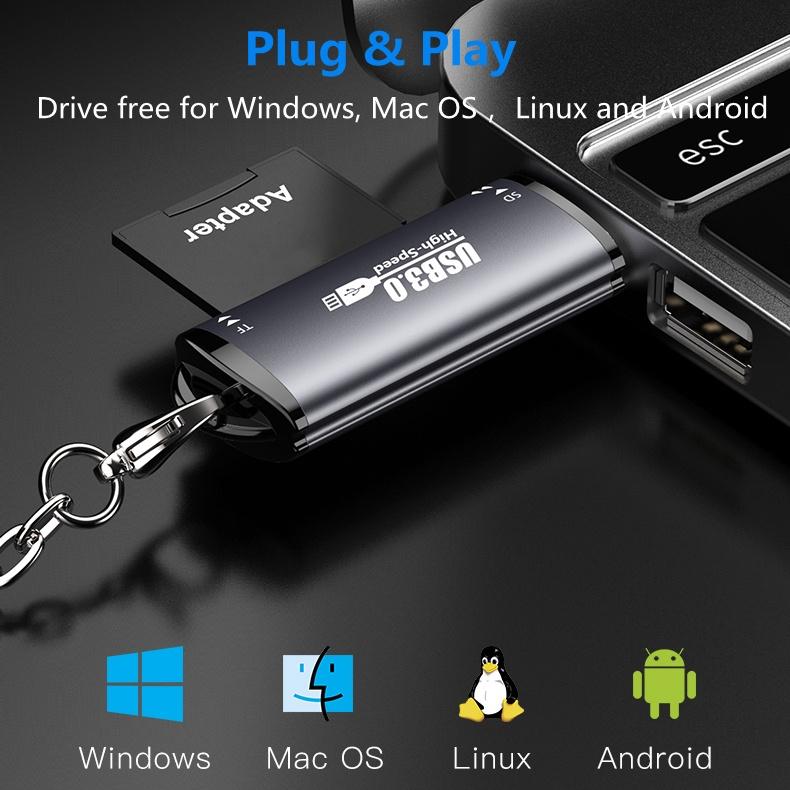 NÖRDIC USB-A 3.0 kortlæser 2 slot SD, MicroSD UHS-I
