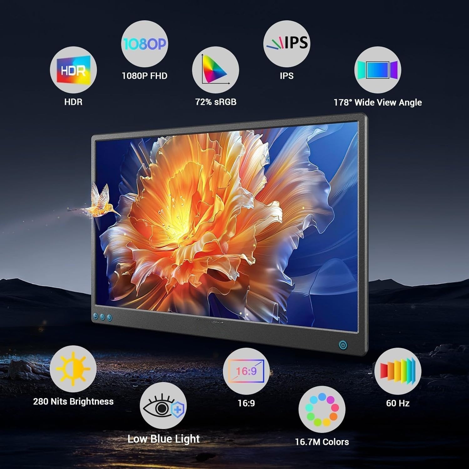 NÖRDIC USB-C & HDMI bærbar LCD-skærm 15,6" 1920x1080p 60Hz