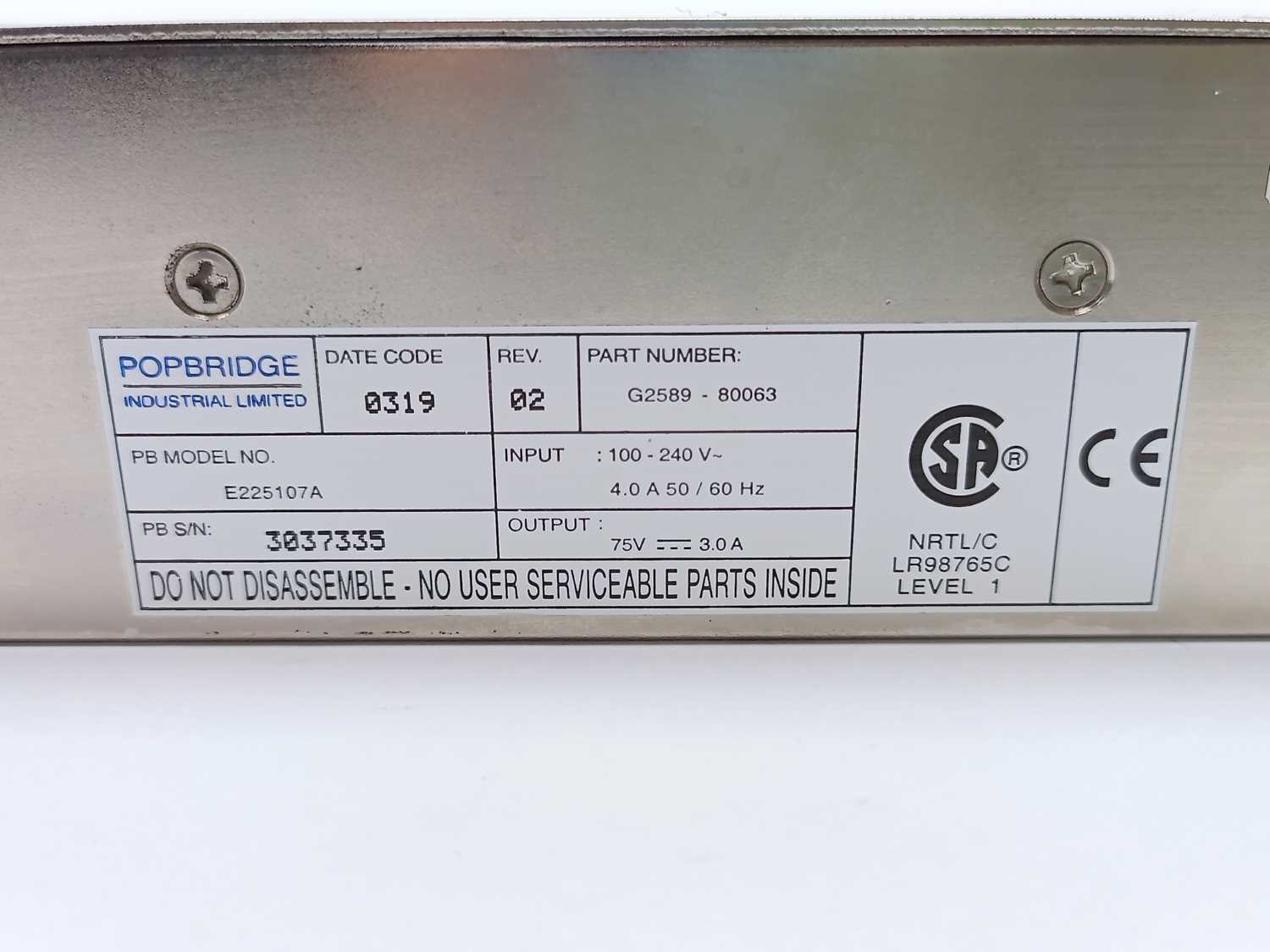 Popbridge G2589-80063 E225107A Turbo Power Supply