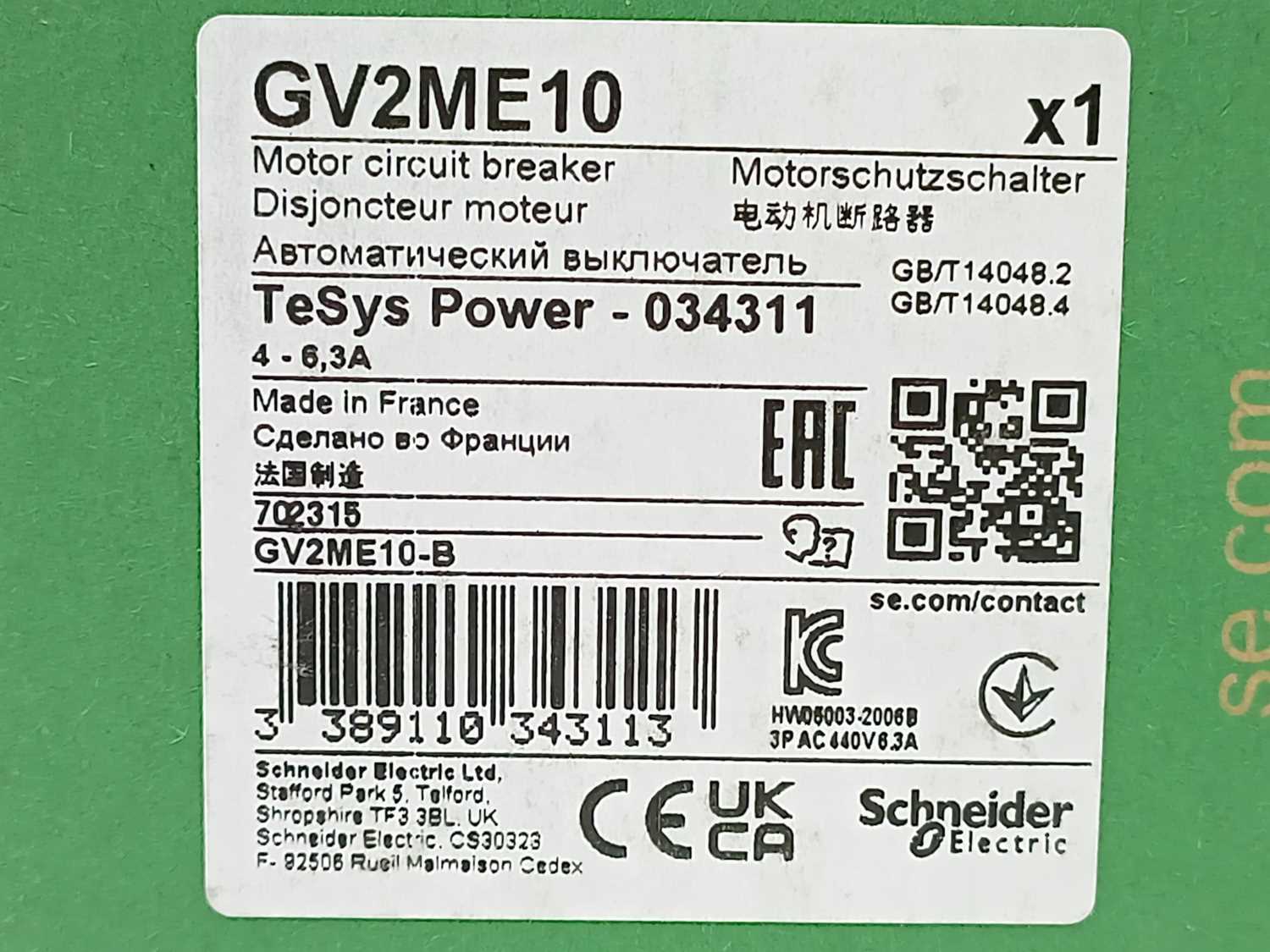 schneider-telemecanique-gv2me10-tesys-034311-motor-circuit-breaker-4-6-3a_3.jpg Schneider / Telemecanique GV2ME10 TeSys 034311 Motor Circuit Breaker 4-6.3A