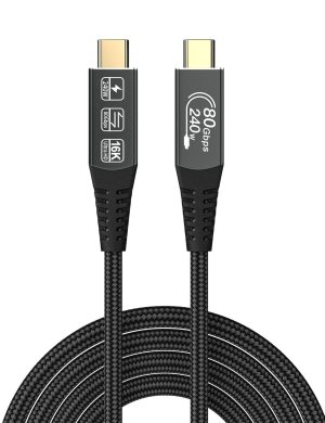 NÖRDIC 2m Thunderbolt 5 kabel 80Gbps dataoverførsel 240W opladning 120Gbps båndbredde 16K60Hz 8K60Hz 4K540Hz Mode