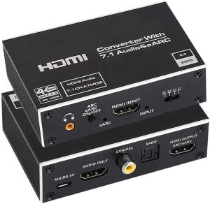 NÖRDIC HDMI Extractor 4K60Hz HDMI til HDMI + Optisk Toslink + Koaksial + 3,5 mm lyd + 7,1 CH HDMI-understøttelse af eARC / ARC HDR Dolby ATMOS Levere