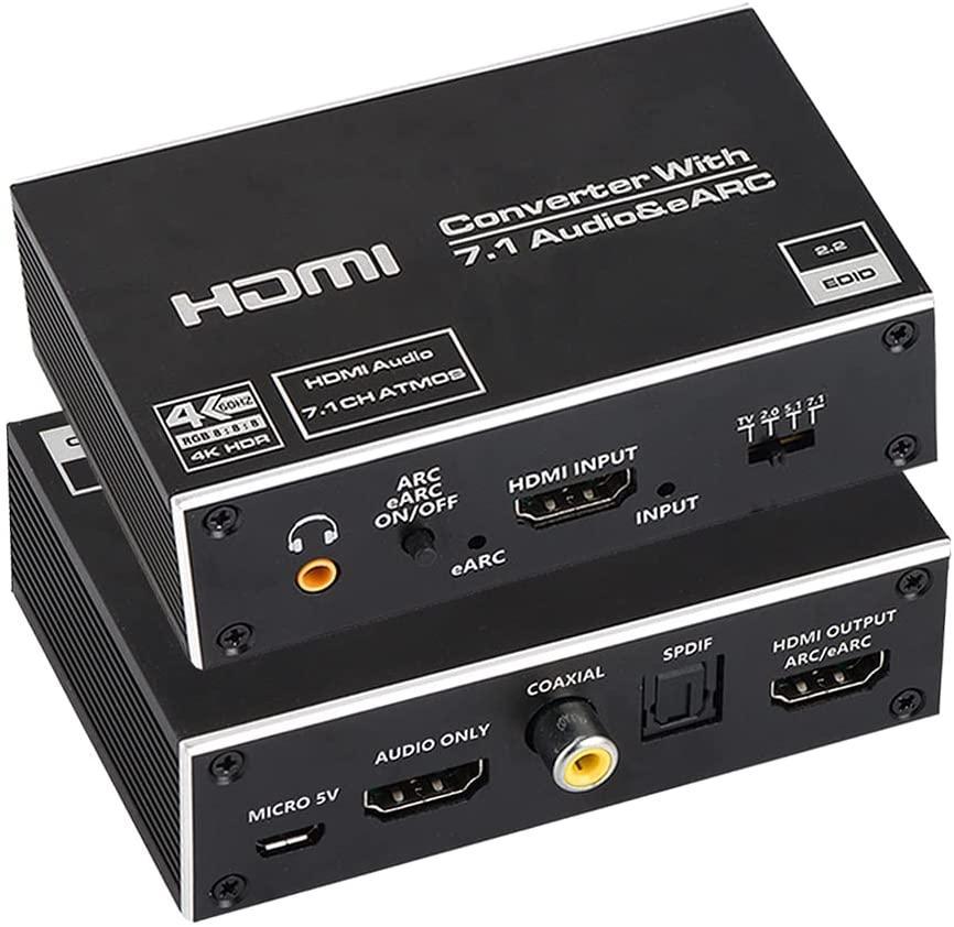 NÖRDIC HDMI Extractor 4K60Hz HDMI til HDMI + Optisk Toslink + Koaksial + 3,5 mm lyd + 7,1 CH HDMI-understøttelse af eARC / ARC HDR Dolby ATMOS Levere