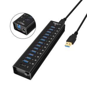 NÖRDIC strømforsynet 14-ports USB 3.0 HUB 5 Gbps 1,2 mm kabel aluminium sort med strømforsyning Udsalg