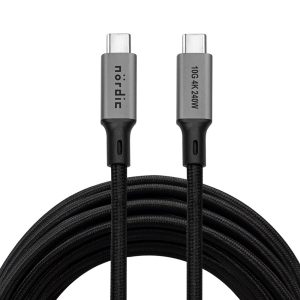 NÖRDIC 7m USB 3.2 Gen 2 USB-C til C nylonflettet kabel PD3.1 240W 20G 4K60Hz sort