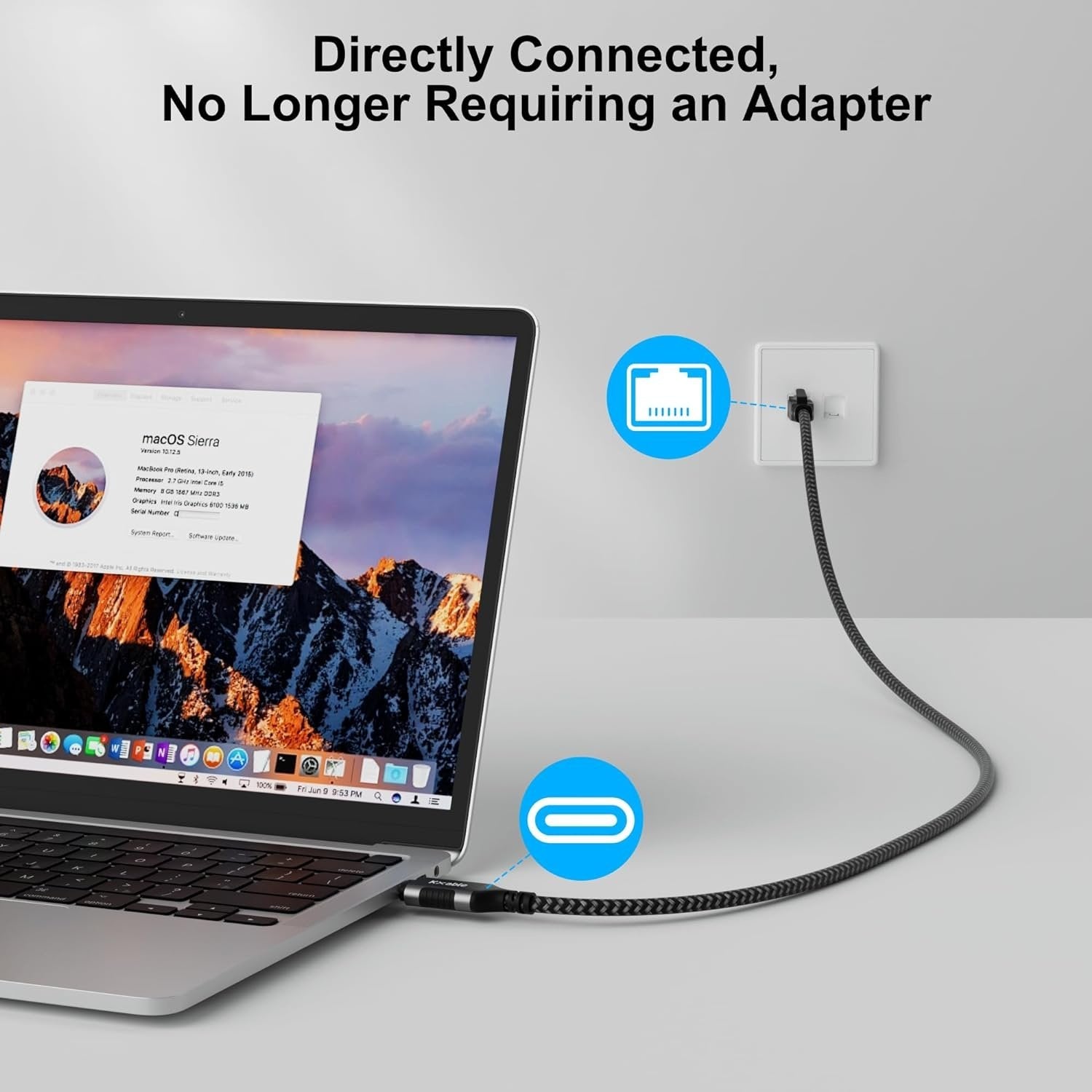 NÖRDIC 10m USB-A 3.1 til RJ45 1Gbps LAN Windows, MacOS, Linux, ChromeOS Mode
