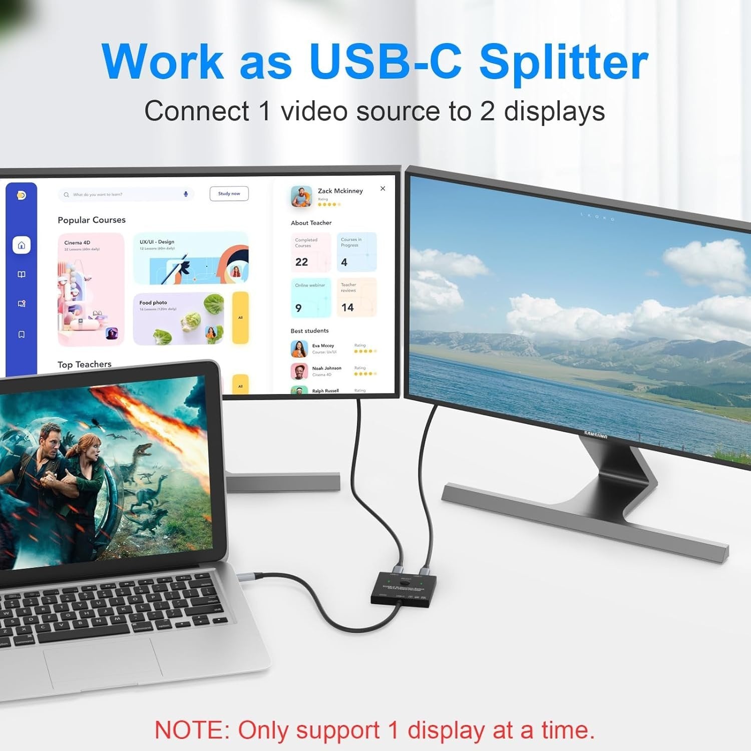 NÖRDIC USB-C 2 til 1 switch & 1 til 2 splitter, 8K/60Hz 4K/144Hz 100WPD 10Gbps Data+Video+PD