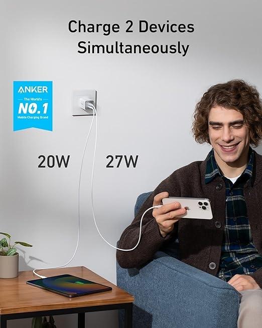 ANKER USB-C Nano-oplader 47W, 2-port kompakt GaN-oplader