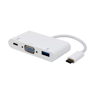 NÖRDIC 1 til 3 USB C Docking Station med 1x VGA 1920X1200 i 60Hz, 1xUSB C 100W PD Hurtig ladning og 5Gbps dataoverførselshastighed, 1xUSB 3.1 Online nu