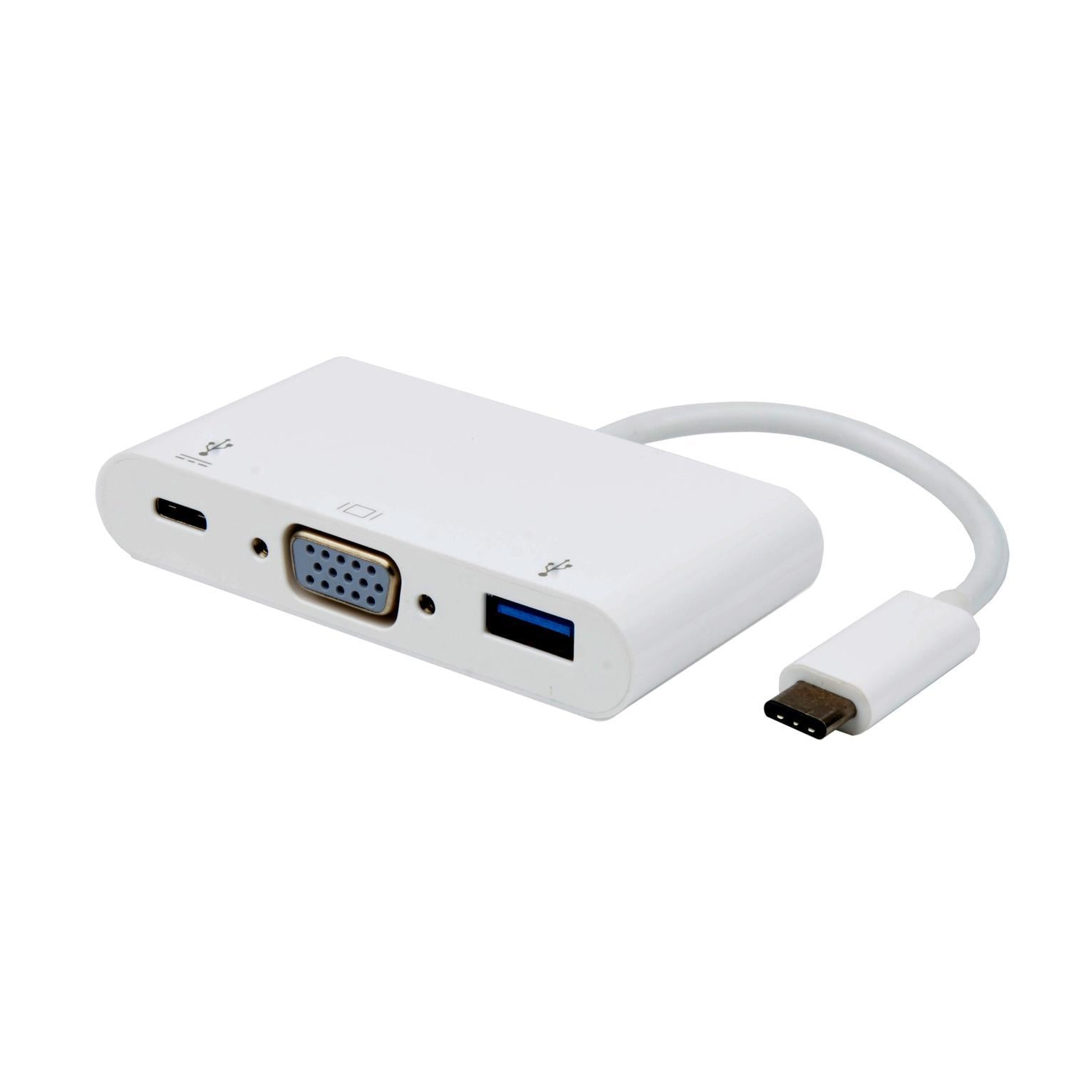 NÖRDIC 1 til 3 USB C Docking Station med 1x VGA 1920X1200 i 60Hz, 1xUSB C 100W PD Hurtig ladning og 5Gbps dataoverførselshastighed, 1xUSB 3.1 Online nu
