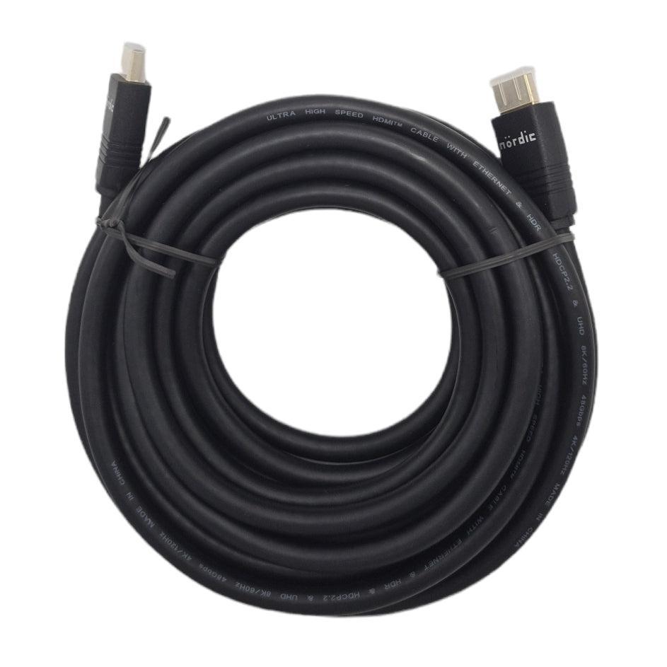 NÖRDIC CERTIFIED CABLES 5m Ultra High Speed HDMI2.1 8K 60Hz 4K 120Hz 144Hz 48Gbps Dynamic HDR eARC Game Mode VRR Dolby ATMOS guldbelagt PVC sort