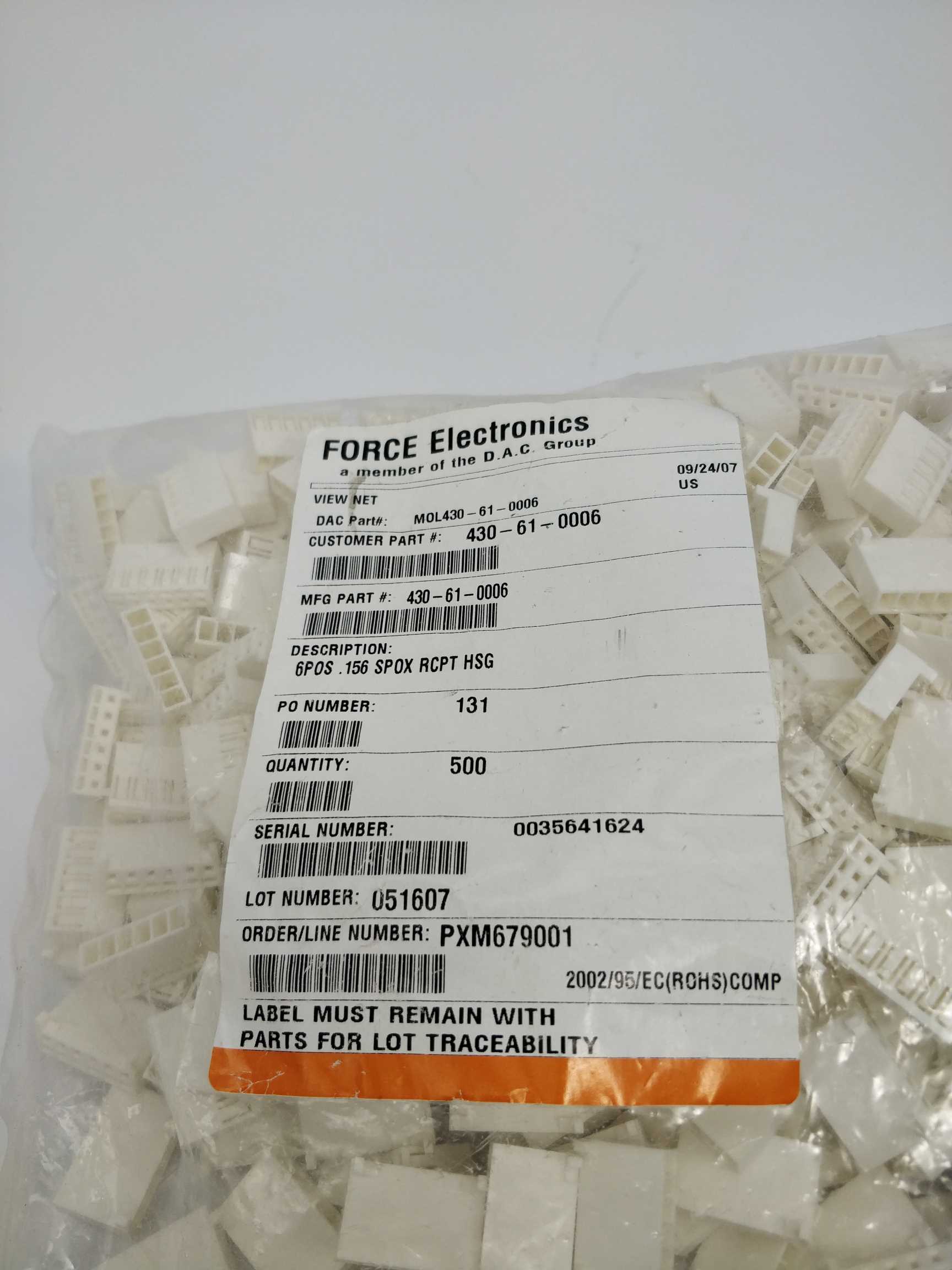 force-electronics-430-61-0006-connector-housing-500pcs_2.jpg Force Electronics 430-61-0006 Connector housing 500pcs