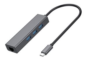 NÖRDIC C USB til Ethernet 100 Mbps netværksadapter med 3xUSB 3.1 hub, Aluminium Space Grey Udsalg