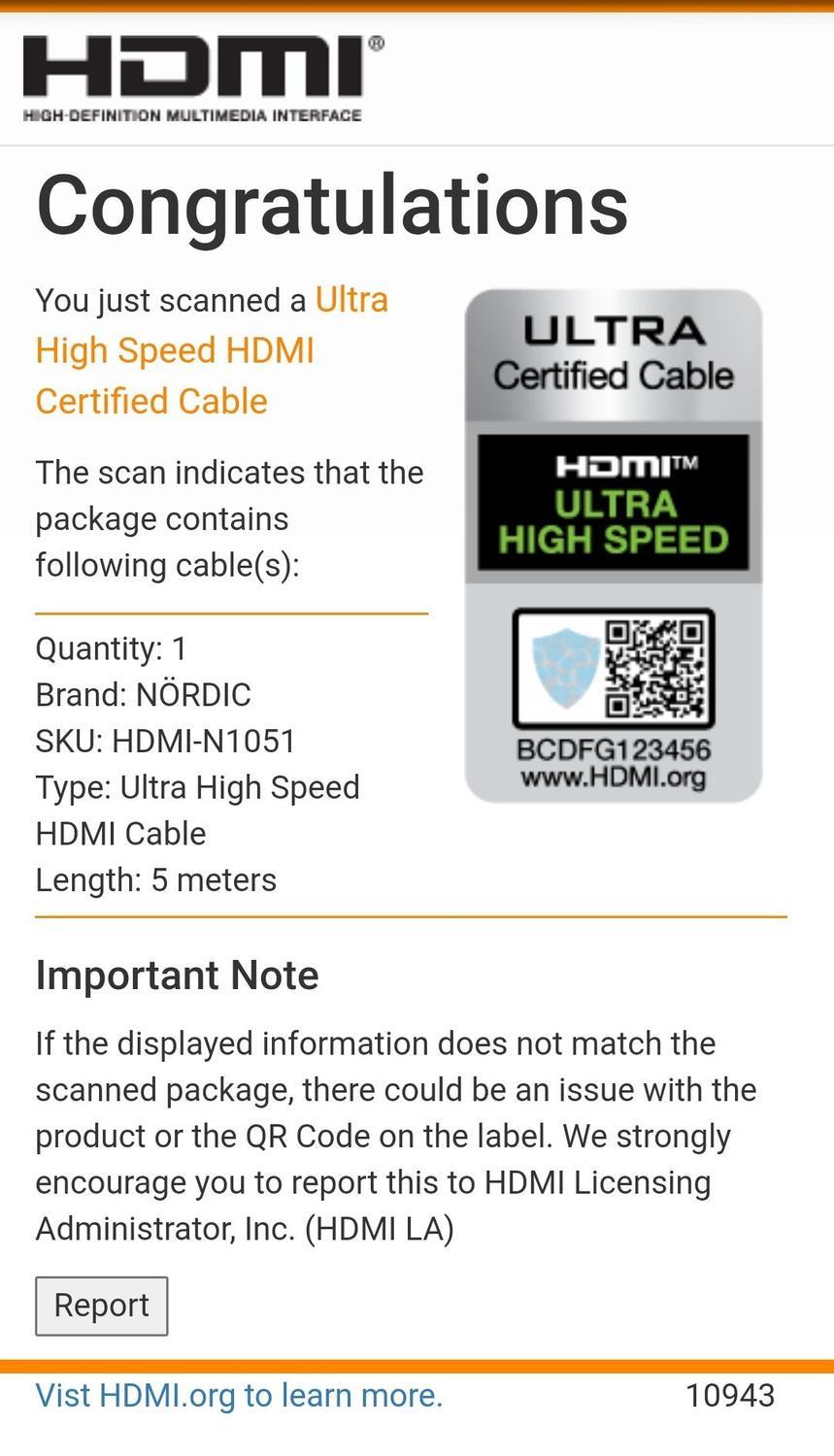 NÖRDIC CERTIFIED CABLES Certified 5m Ultra High Speed HDMI 2.1 8K 60Hz 4K 120Hz 48Gbps Dynamisk HDR Earc VRR Nylon Flettet Kabel Forgyldt