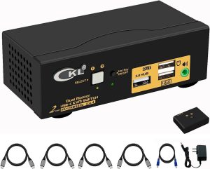 NÖRDIC KVM Switch 2 til 2 USB-C til HDMI 4K 60Hz, 3x USB-A, 2x 3,5 mm AUX