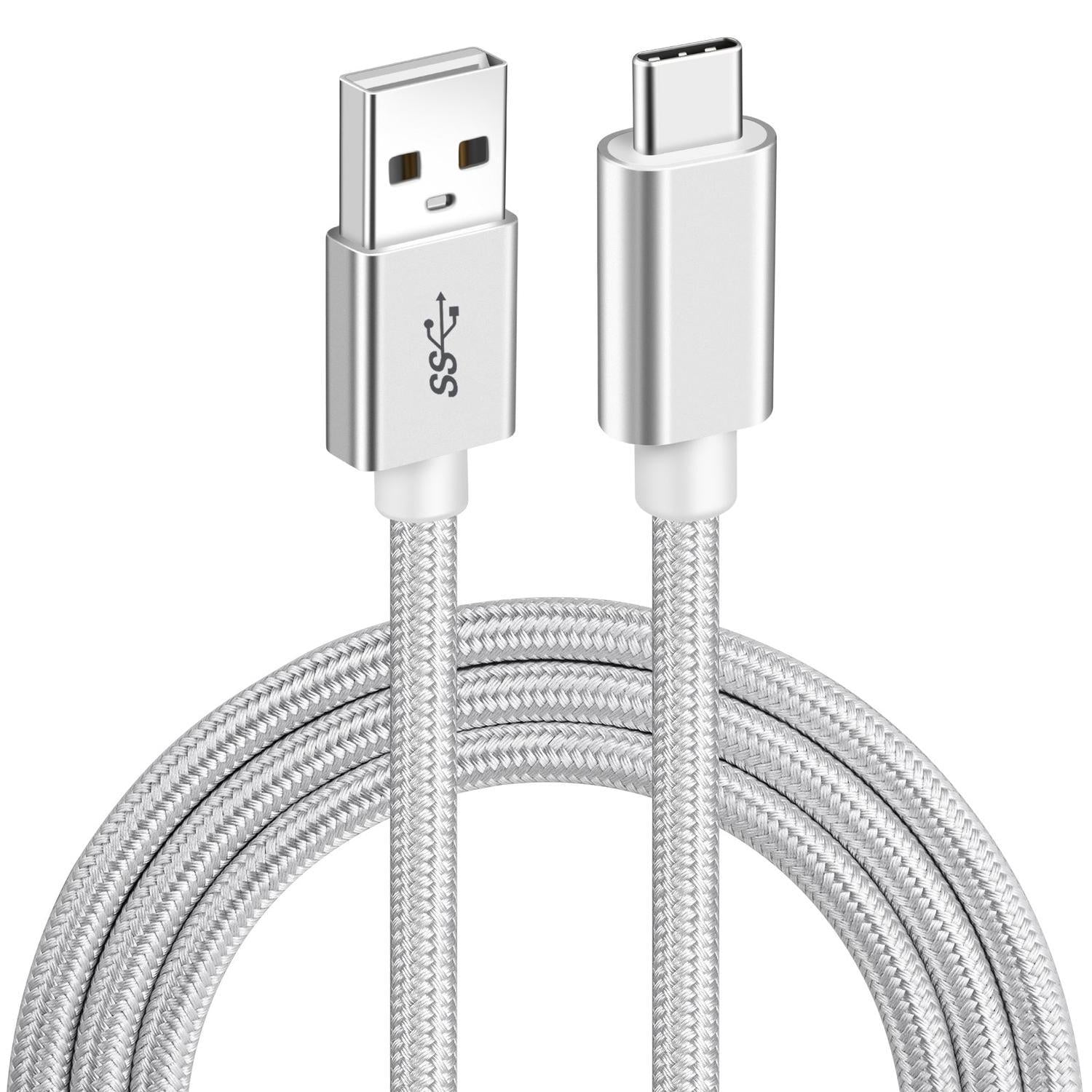 NÖRDIC 50cm USB-C til USB-A Cable USB3.1 Gen1 Hurtig opladning 3A 60W 5Gbps Nylon Flettet Hvid Online nu