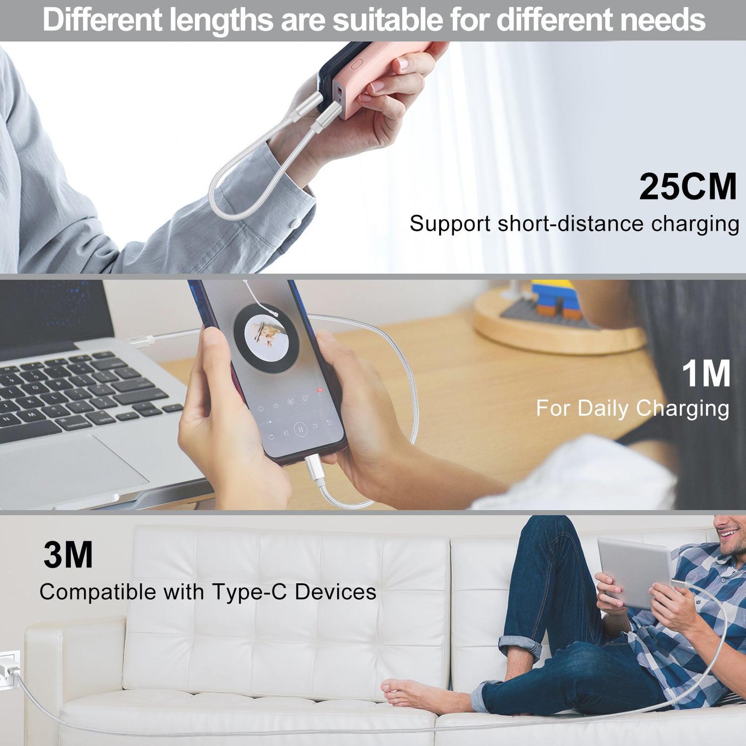 NÖRDIC 50cm USB-C til USB-A Cable USB3.1 Gen1 Hurtig opladning 3A 60W 5Gbps Nylon Flettet Hvid Online nu