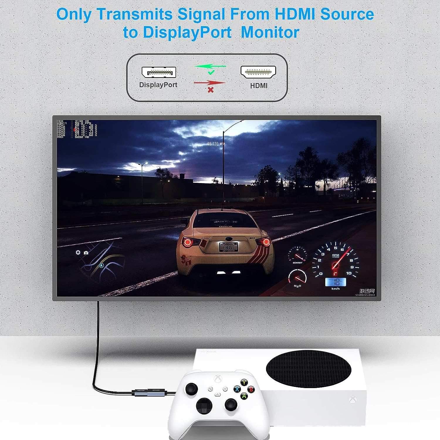 NÖRDIC HDMI til Displayport adapter 20cm 4K60Hz 18Gbps