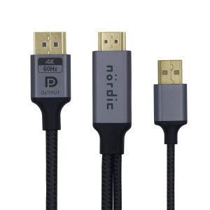 NÖRDIC HDMI til Displayport kabel 50cm 4K60Hz 18Gbps Levere