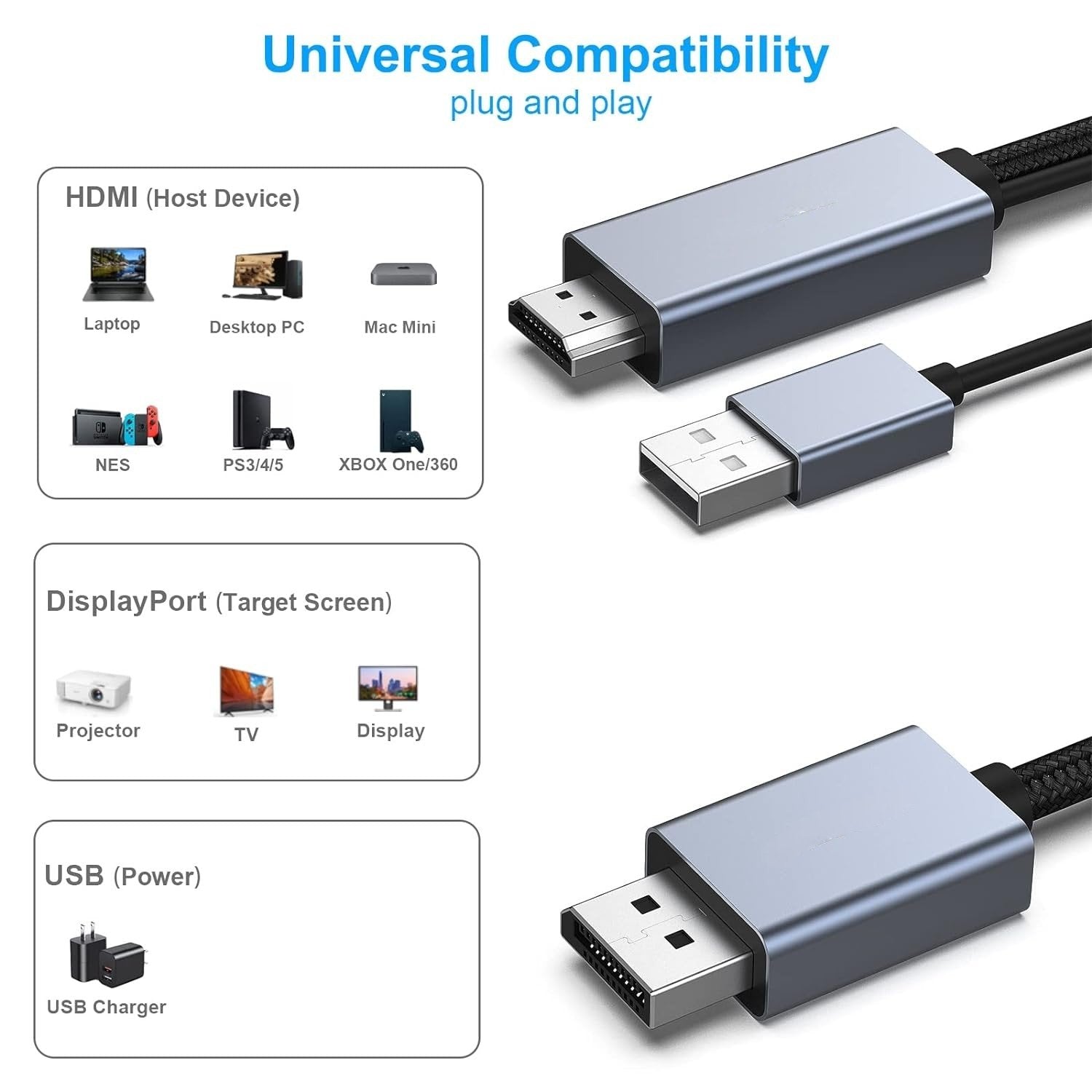 NÖRDIC HDMI til Displayport-kabel 2m 4K60Hz 18Gbps Online Hot Salg