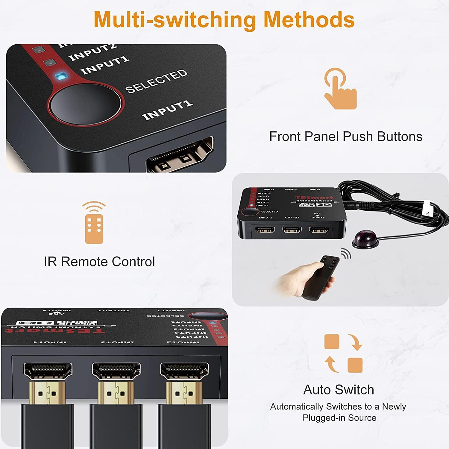 NÖRDIC HDMI Switch 5 til 1 støtte til 4K 30Hz Full HD 1080p 3D ARC 10,2Gbps Online salg