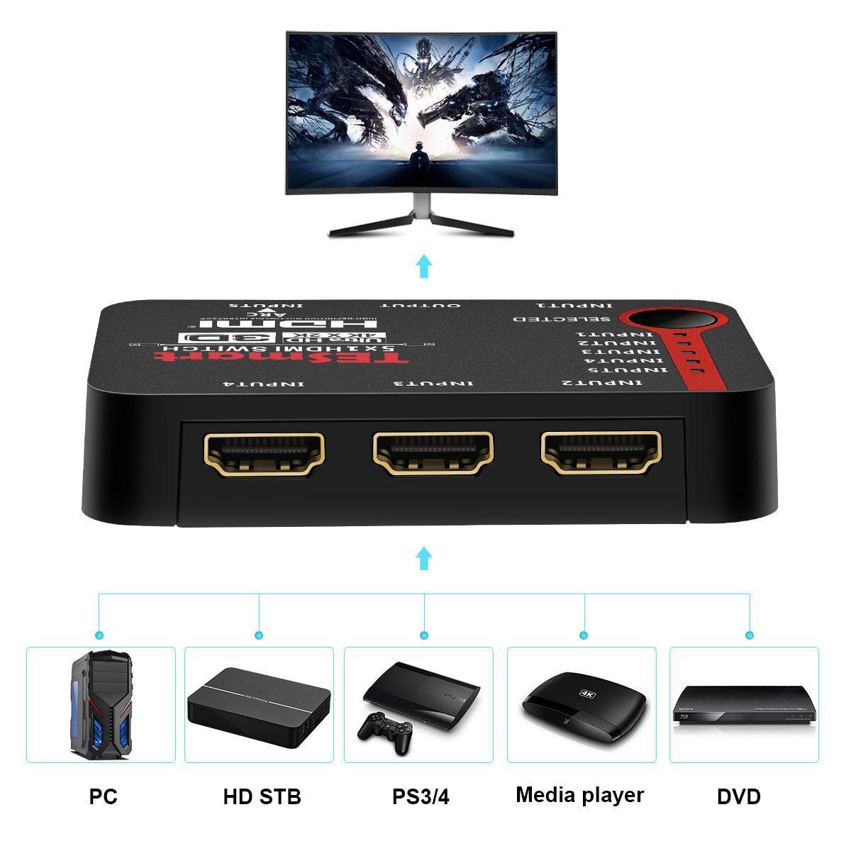 NÖRDIC HDMI Switch 5 til 1 støtte til 4K 30Hz Full HD 1080p 3D ARC 10,2Gbps Online salg