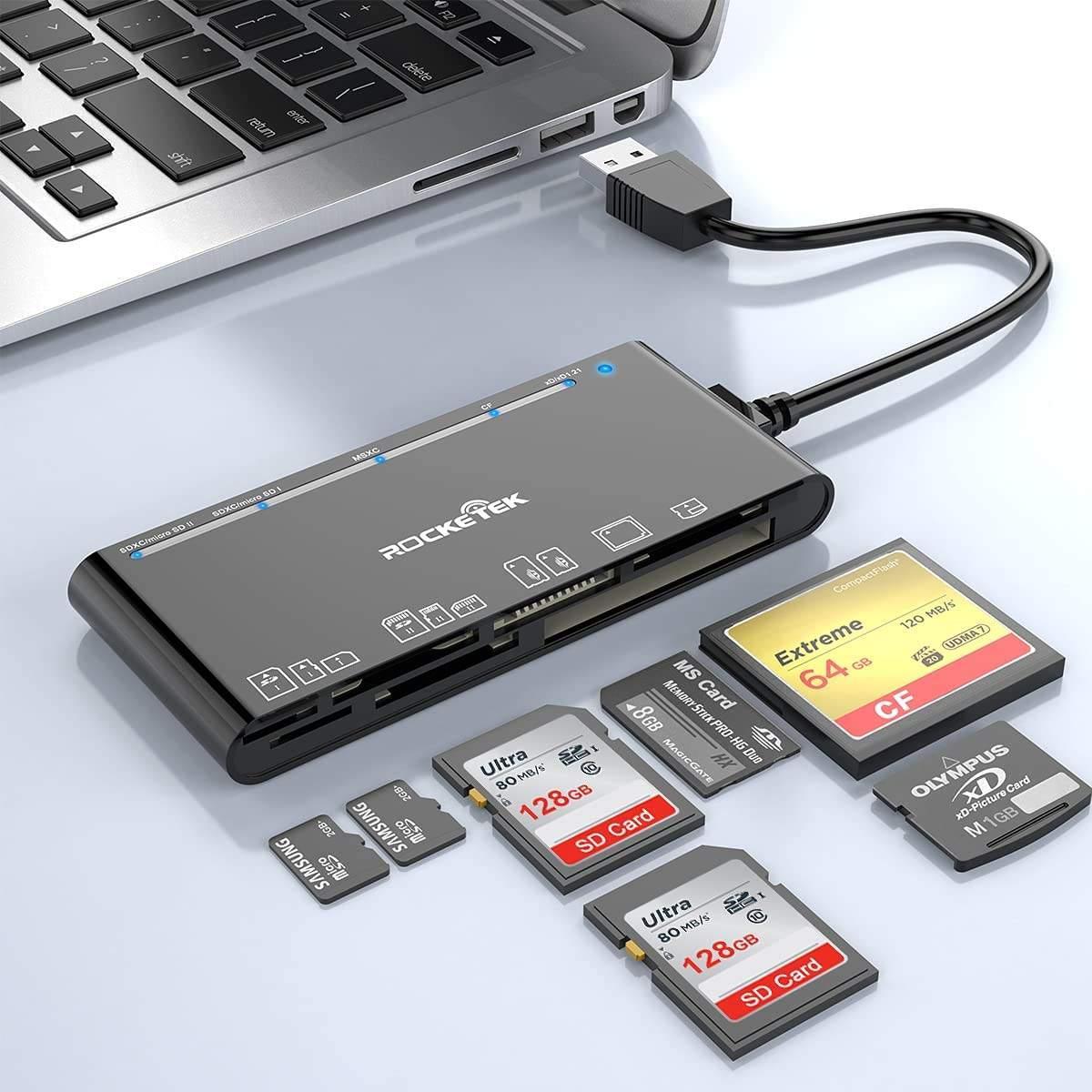 NÖRDIC USB-A kortlæser 7 slot 1xCF, 2xSD, 2xMicroSD, 1xMS, 1xXD UHS-I på udsalg