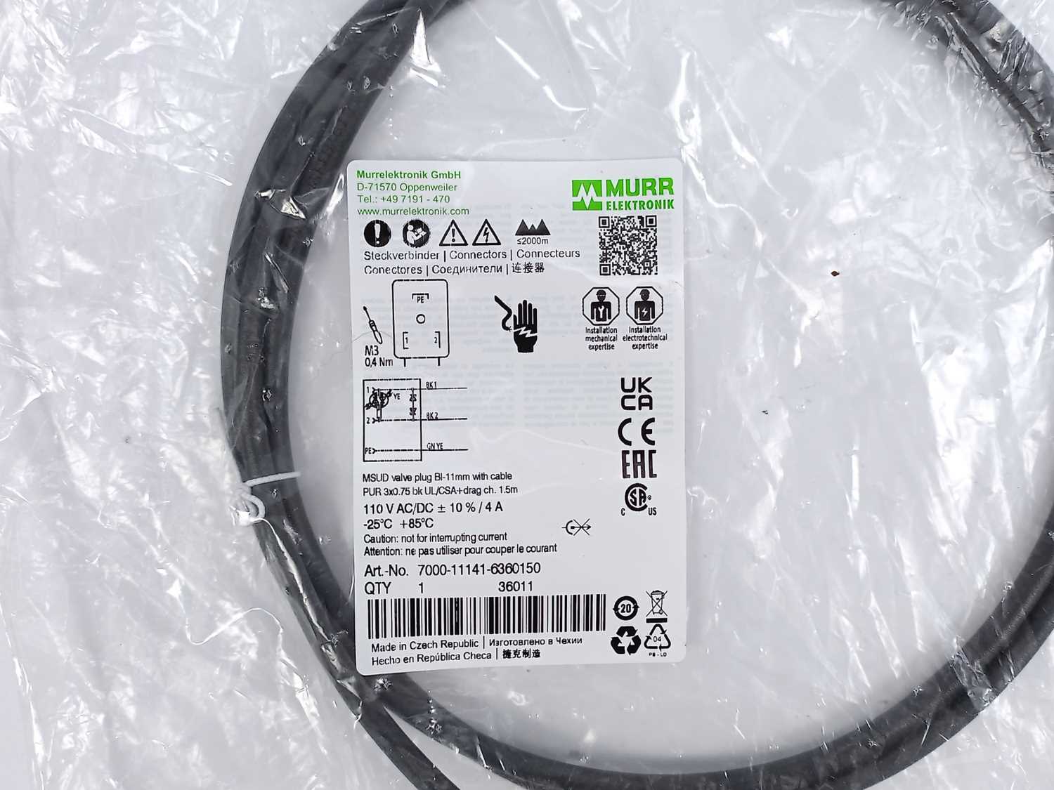 MURR Elektronik 7000-11141-6360150 MSUD valve plug BI-11mm with cable Online