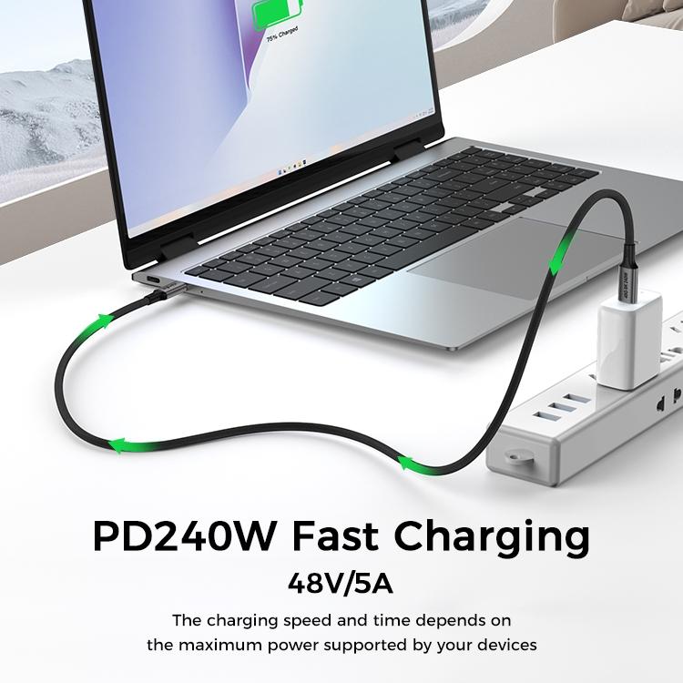 NÖRDIC 50 cm USB4 USB-C til C nylon flettet kabel PD3.1 240W 40G 8K60Hz 4K144Hz grå