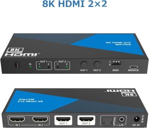 NÖRDIC 8K HDMI 2.1 Matrix switch 2x2 med lyd-extractor Toslink & Stereo EDID CEC, Dolby Atmos, Digital Plus, DTS-EX Online salg