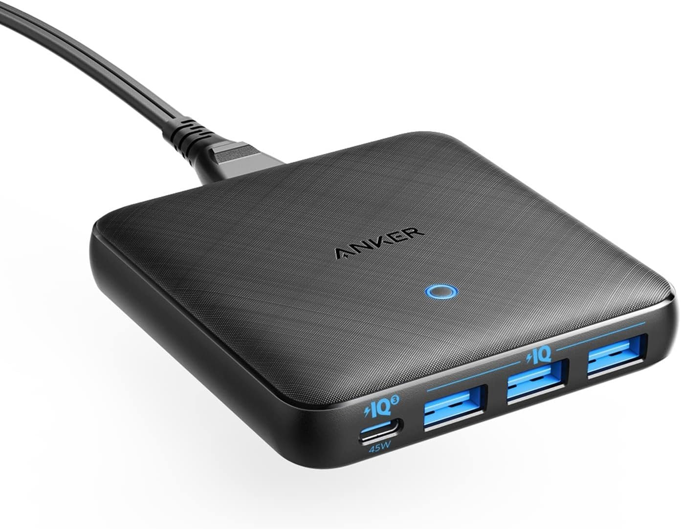 Anker PowerPort Atom III Slim GaN Væglader, 3XUSB-A 1XUSB-C porte 65W maks, 4-porte, PIQ 3.0, til laptops, tablets og smartphones