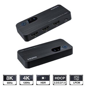 NÖRDIC HDMI switch 2 til 1 8K60Hz 4K120Hz 48Gbps HDR HDCP2.3 Surround 7.1 CEC Online nu