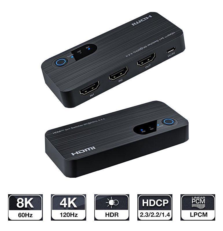 NÖRDIC HDMI switch 2 til 1 8K60Hz 4K120Hz 48Gbps HDR HDCP2.3 Surround 7.1 CEC Online nu