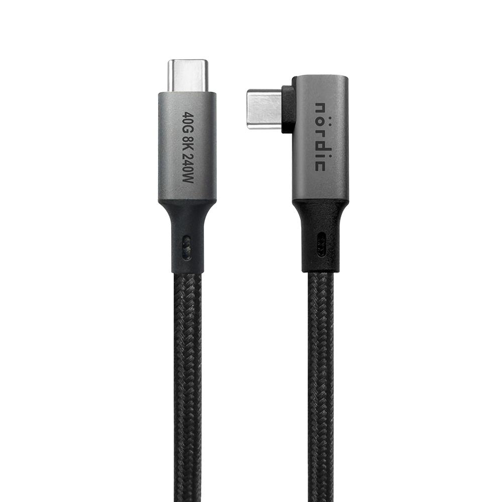 NÖRDIC vinklet 50 cm USB4 USB-C til C nylonflettet kabel PD3.1 240W 40G 8K60Hz 4K144Hz grå Online Hot Salg