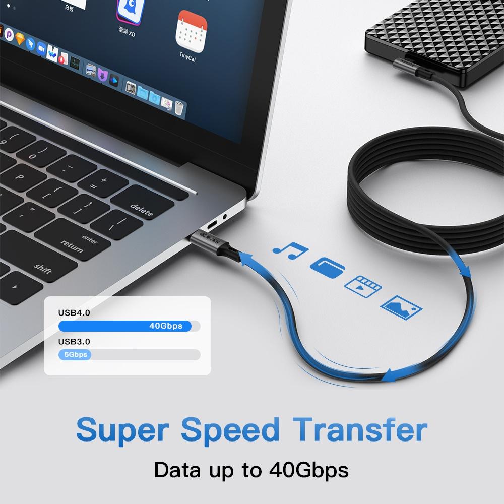 NÖRDIC vinklet 50 cm USB4 USB-C til C nylonflettet kabel PD3.1 240W 40G 8K60Hz 4K144Hz grå Online Hot Salg