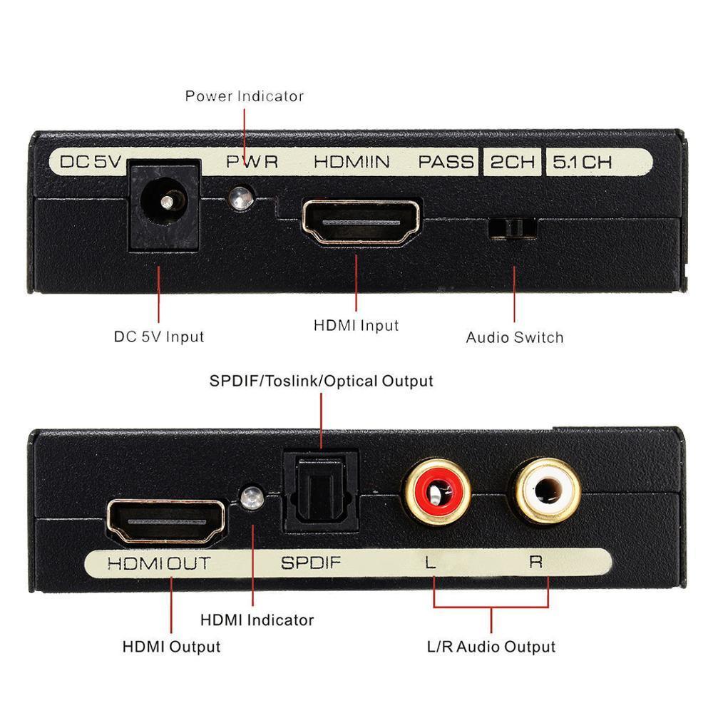 NÖRDIC HDMI Audio Extractor 5.1 og 2.0, 1xHDMI input til 1xHDMI Full HD, og 1xToslink 2xRCA output. Støtte til Xbox One, PS3 / PS4 og Apple TV. Hot på udsalg