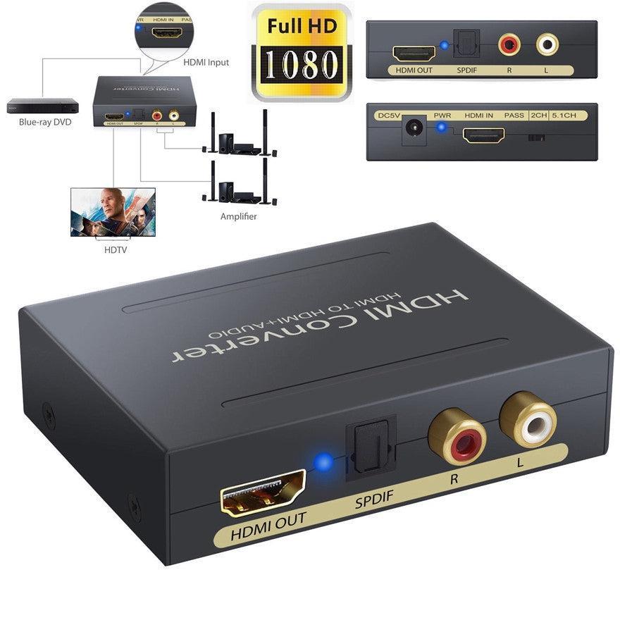 NÖRDIC HDMI Audio Extractor 5.1 og 2.0, 1xHDMI input til 1xHDMI Full HD, og 1xToslink 2xRCA output. Støtte til Xbox One, PS3 / PS4 og Apple TV. Hot på udsalg