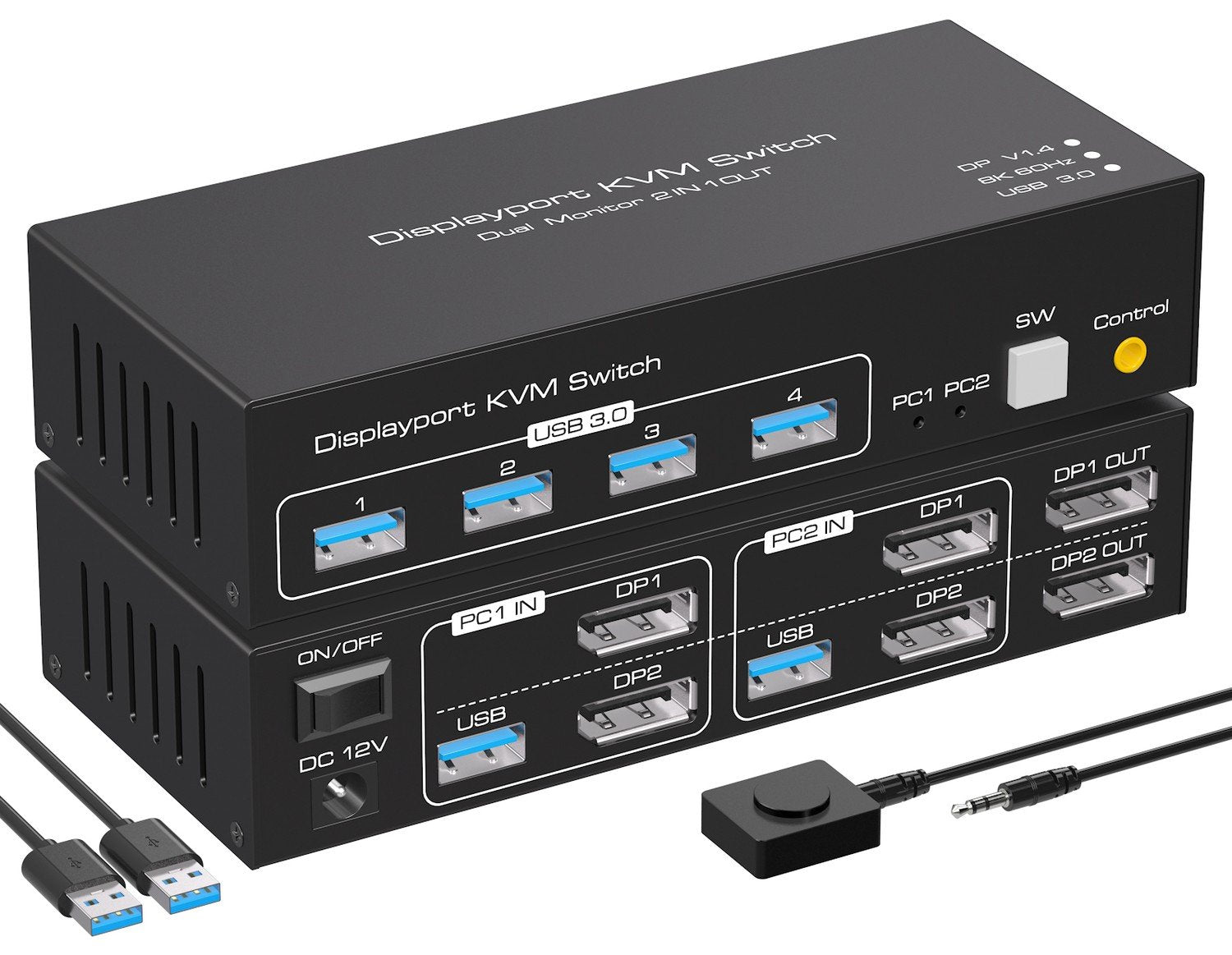 NÖRDIC KVM-switch 2 til 2 DisplayPort til DisplayPort, 8K60Hz/4K120Hz, 4x USB-A Udsalg