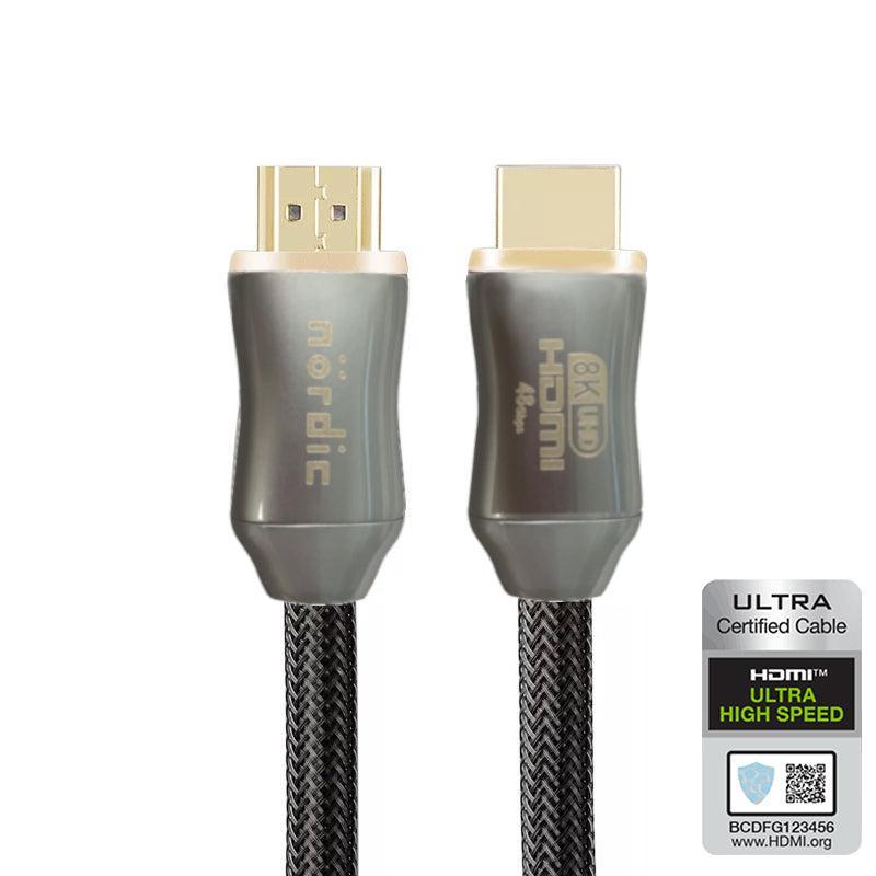 NÖRDIC CERTIFIED KABLER 2m Ultra High Speed HDMI 2.1 8K 60Hz 4K 120Hz 48Gbps Dynamic HDR eARC VRR nylonflettet kabel forgyldt ekstra holdbart