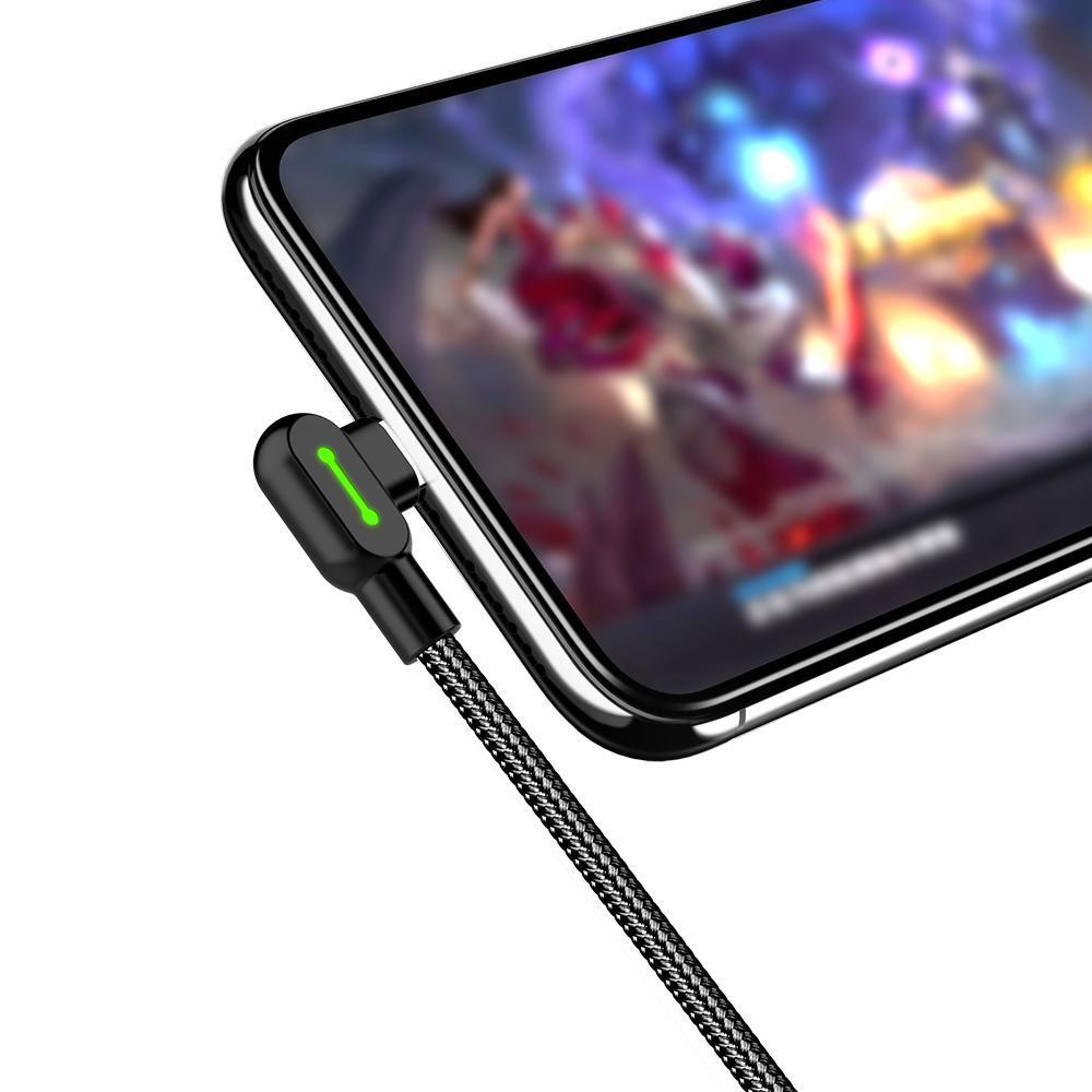 Mcdodo CA 5282 Vinklet USB C til vinklet USB A kabel til synkronisering og hurtig opladning LED sort 1,8m
