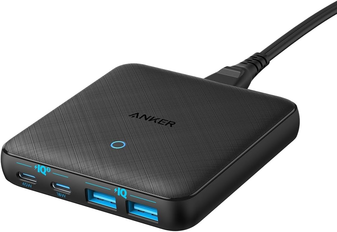 Anker PowerPort Atom III Slim væglader, Dobbelt USB-C-porte og Dobbelt USB-A-porte (65W Maks), PIQ 3.0, GaN-materiale. Mode