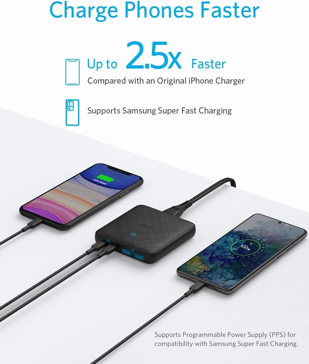 Anker PowerPort Atom III Slim væglader, Dobbelt USB-C-porte og Dobbelt USB-A-porte (65W Maks), PIQ 3.0, GaN-materiale. Mode