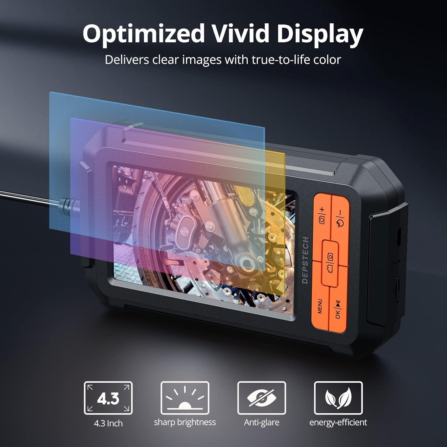Endo-/Borescope Camera 1080P Digital Inspection Camera, 5m kabel 5,5mm IP67 4,3'' LCD-skærm, 6x LED