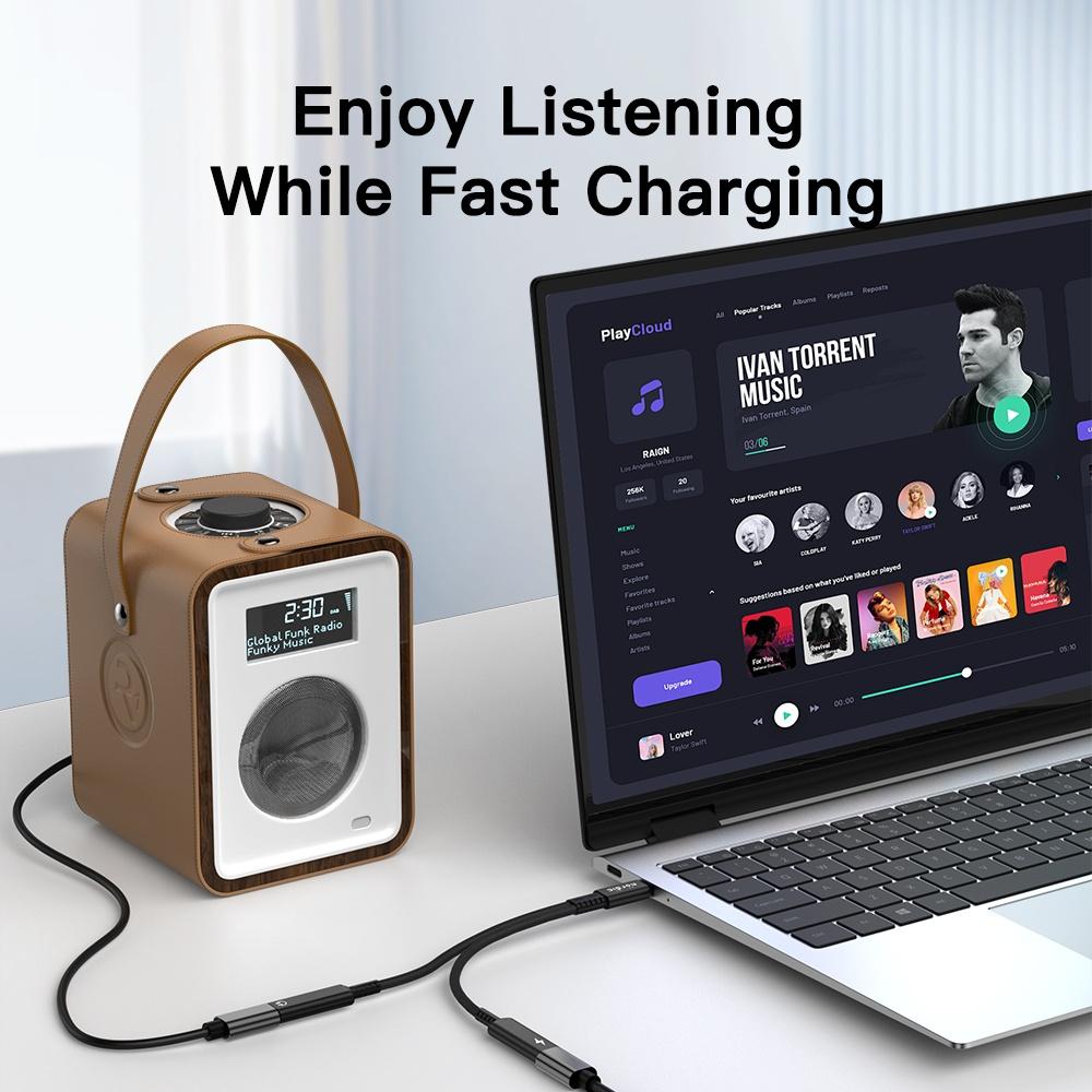 NÖRDIC 1 til 2 USB-C til 2xUSB-C hovedtelefonadapter med 60W opladning Rabat