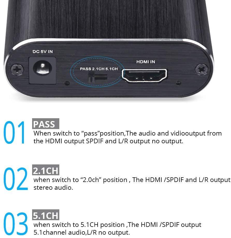 NÖRDIC Extractor HDMI HDMI til HDMI, Toslink og 3,5 mm stereo med ARC, 4K 60Hz Dolby 3D