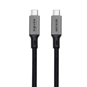 NÖRDIC 3m USB4 USB-C til C nylonflettet kabel PD3.1 240W 40G 8K60Hz 4K144Hz grå