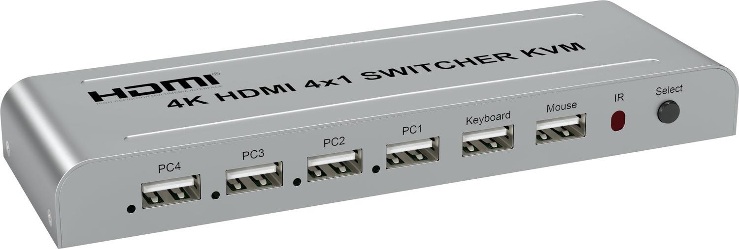 NÖRDIC KVM Switch 4 til 1 HDMI 4K 30Hz og 2xUSB HDCP 2.2
