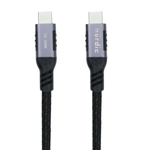 NÖRDIC 1,5m USB3.2 Gen1 USB-C til C nylonflettet kabel hurtigopladning 3A 5Gbps Strømforsyning PD 60W Udsalg